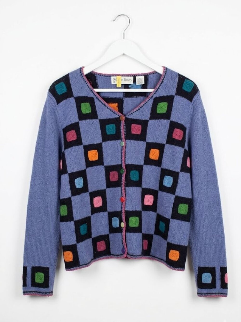 Vintage In Trinity Multi-Color Checkerboard Cardigan | Artistic Maximalist Knit